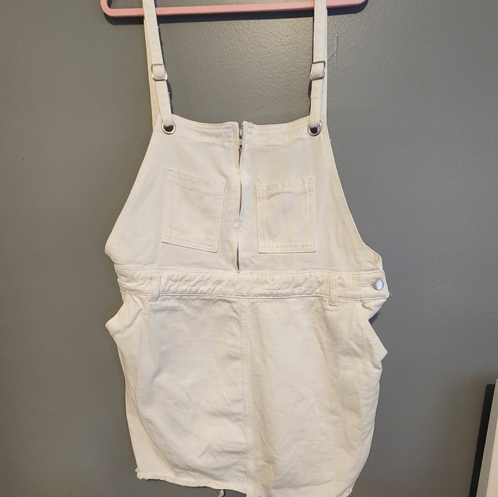 white raw hem denim overall dress